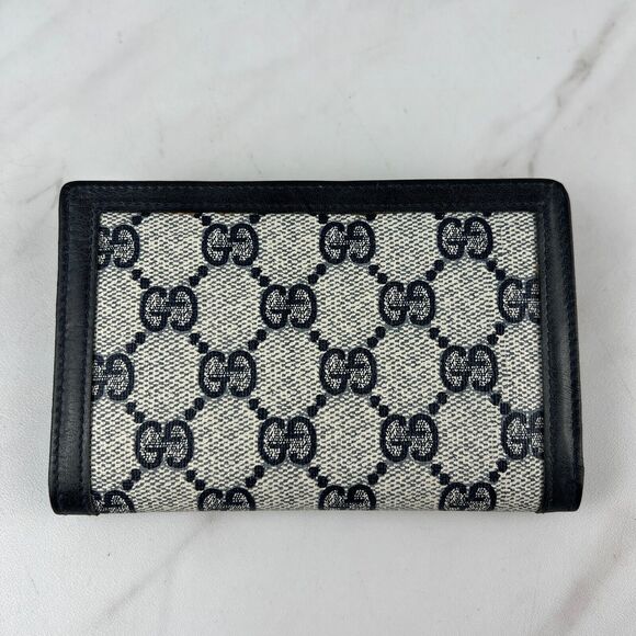 Vintage Gucci GG Canvas Leather Navy Blue Monogram Compact Bifold Wallet - Picture 2 of 6